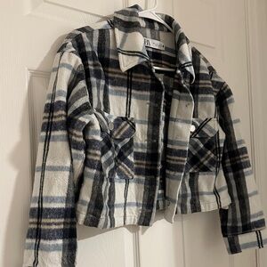 Zara Cropped Flannel Navy/Blue/White/Beige Size Small